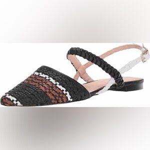 JCREW black White Brown Striped Woven Braided Faux Leather Slingback